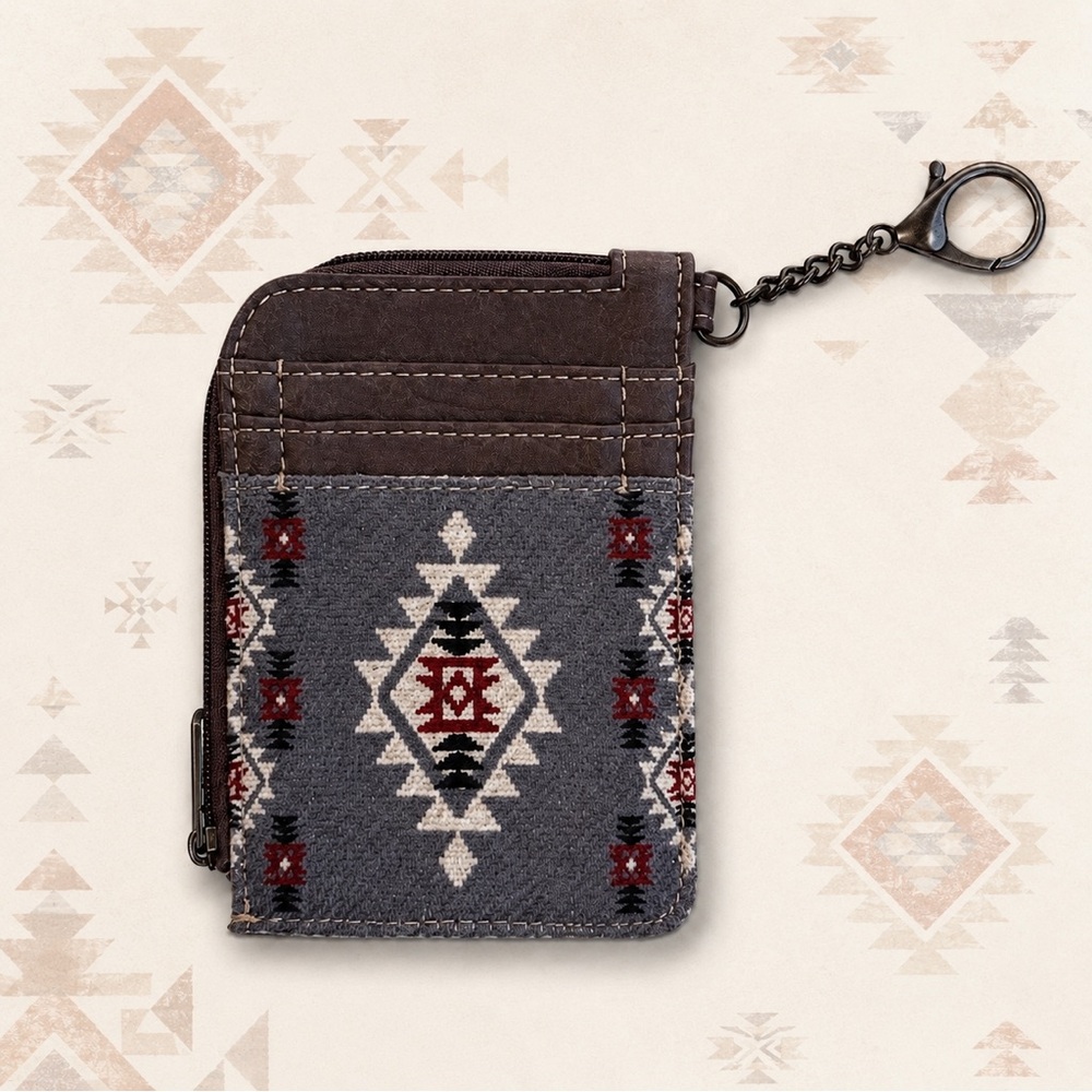 Wrangler Montana West Aztec Southwestern Mini Zip Card Case Wallet Keychain